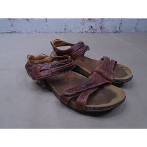 Taos Womens Brown Distressed Leather Hook And Loop ankle strap Sandals Size 7